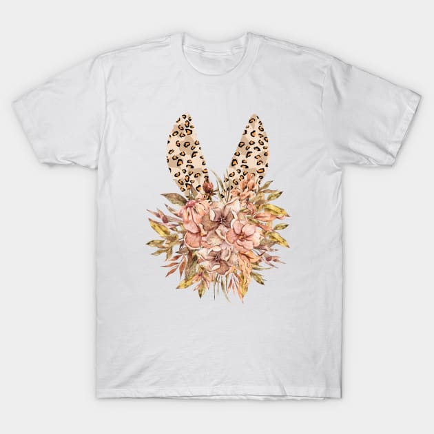 Cute leopard floral boho bunny ears illustration T-Shirt by tiana geo